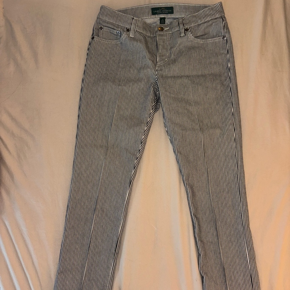 Ralph Lauren Black and White Striped Straight Leg Jeans